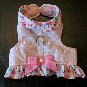 Cute Floral and Polka Dot Dog Harness Dress XS